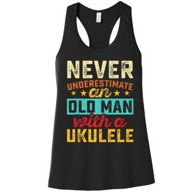 Old Man With Ukulele Hawaiian Guitar Player Music Musician Women's Racerback Tank