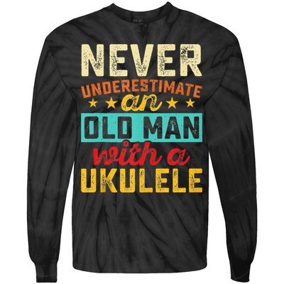 Old Man With Ukulele Hawaiian Guitar Player Music Musician Tie-Dye Long Sleeve Shirt