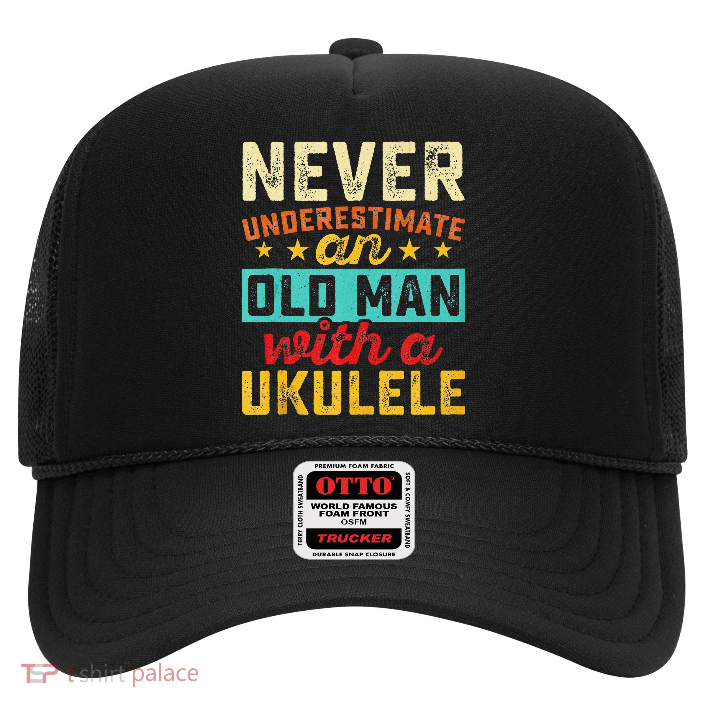 Old Man With Ukulele Hawaiian Guitar Player Music Musician Trucker Hat