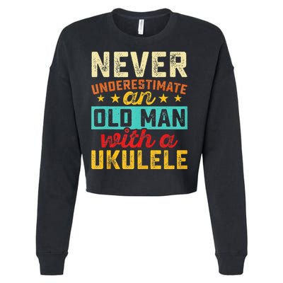 Old Man With Ukulele Hawaiian Guitar Player Music Musician Cropped Pullover Crew