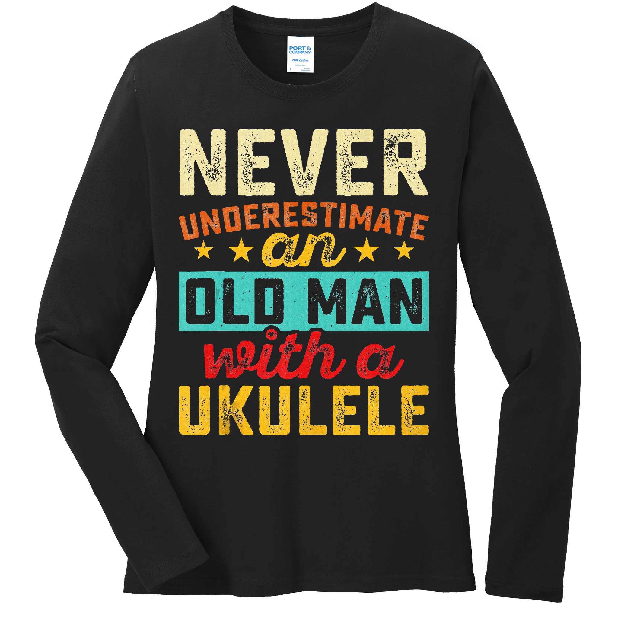 Old Man With Ukulele Hawaiian Guitar Player Music Musician Ladies Long Sleeve Shirt