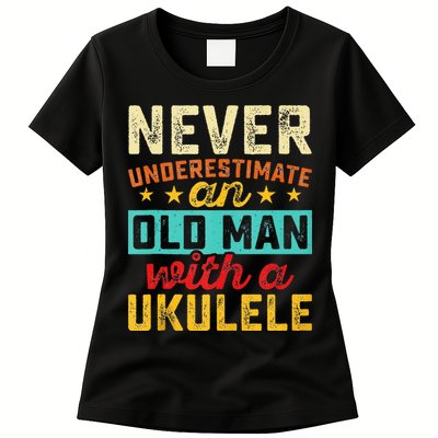 Old Man With Ukulele Hawaiian Guitar Player Music Musician Womens T-Shirt