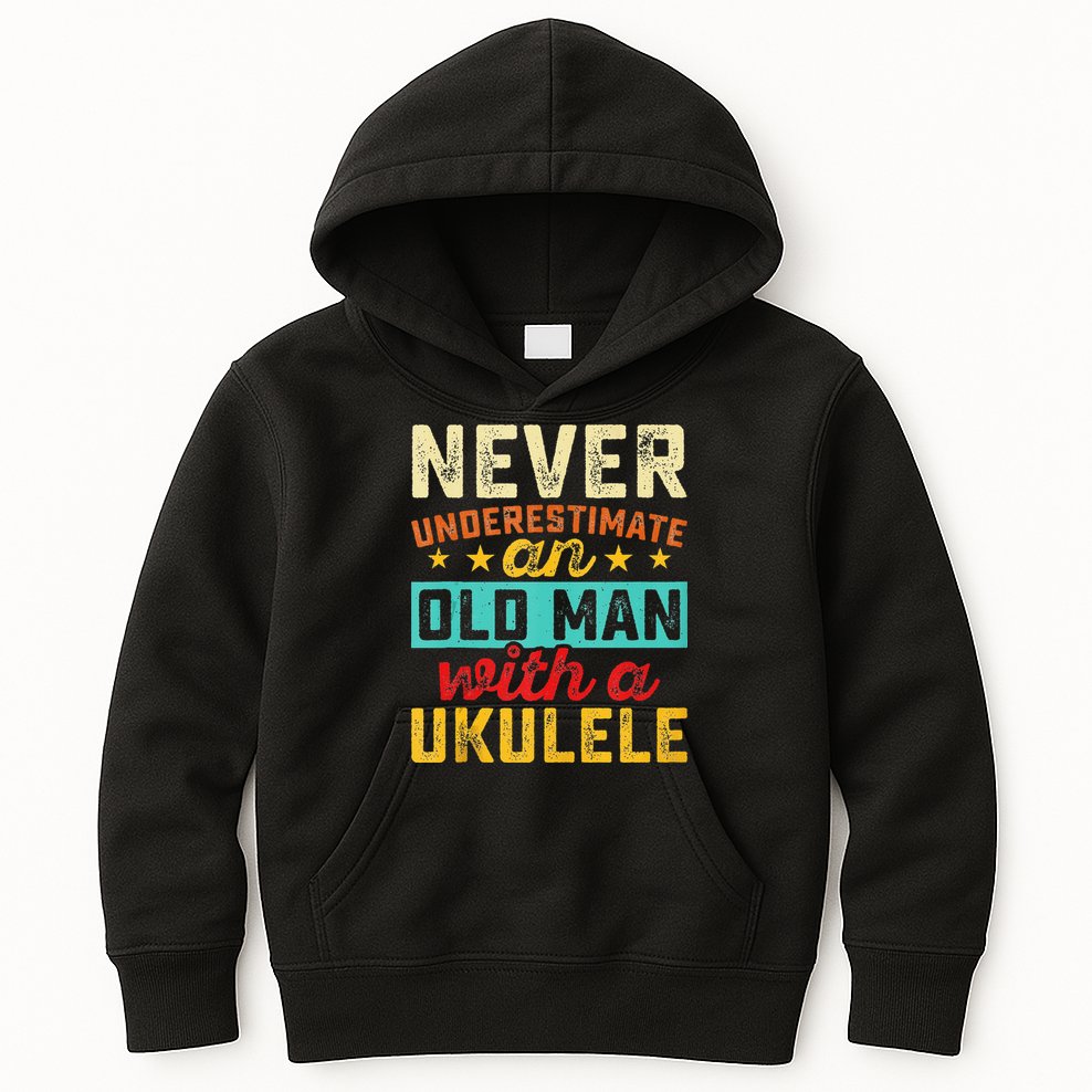 Old Man With Ukulele Hawaiian Guitar Player Music Musician Kids Hoodie