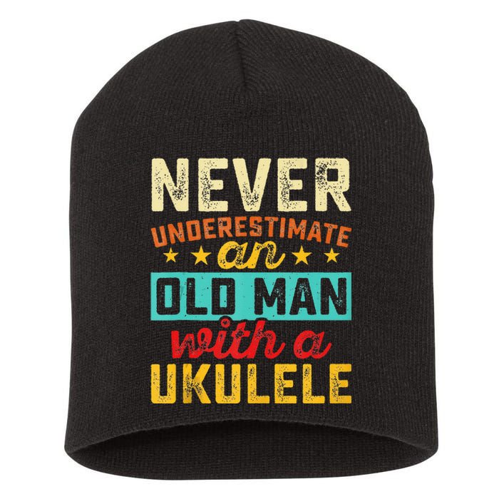 Old Man With Ukulele Hawaiian Guitar Player Music Musician Short Acrylic Beanie