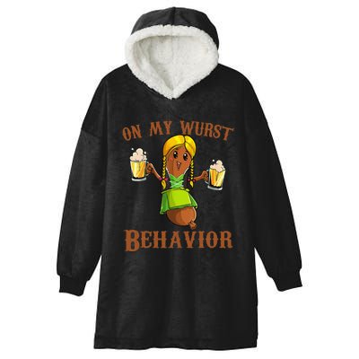 On My Wurst Behavior Bratwurst German Oktoberfest Funny Gift Hooded Wearable Blanket