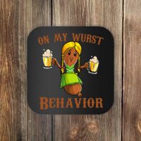 On My Wurst Behavior Bratwurst German Oktoberfest Funny Gift Coaster