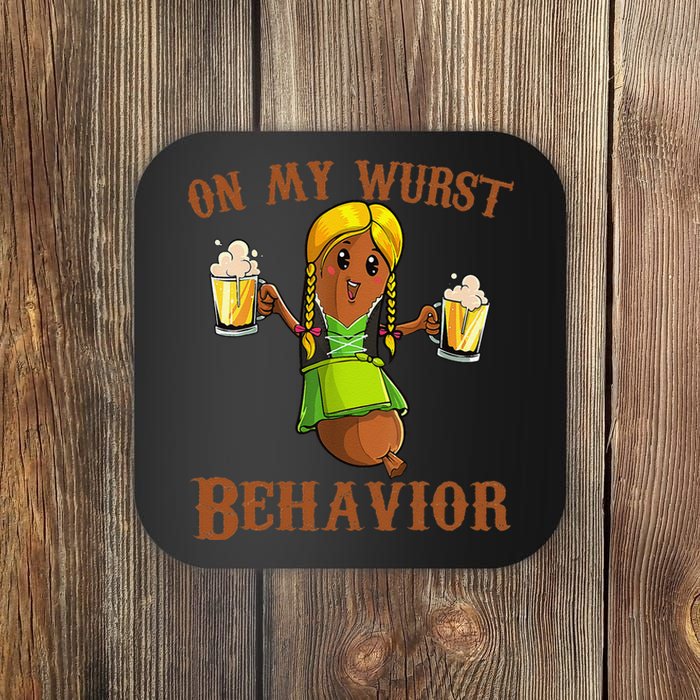 On My Wurst Behavior Bratwurst German Oktoberfest Funny Gift Coaster