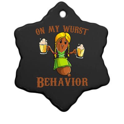 On My Wurst Behavior Bratwurst German Oktoberfest Funny Gift Ceramic Star Ornament