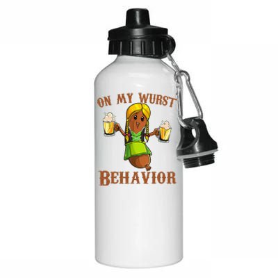 On My Wurst Behavior Bratwurst German Oktoberfest Funny Gift Aluminum Water Bottle