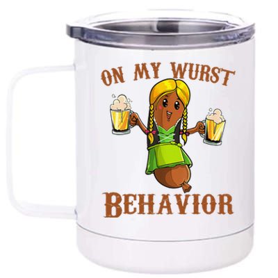 On My Wurst Behavior Bratwurst German Oktoberfest Funny Gift 12 oz Stainless Steel Tumbler Cup