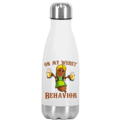 On My Wurst Behavior Bratwurst German Oktoberfest Funny Gift Stainless Steel Insulated Water Bottle