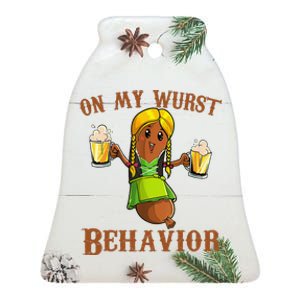 On My Wurst Behavior Bratwurst German Oktoberfest Funny Gift Ceramic Bell Ornament