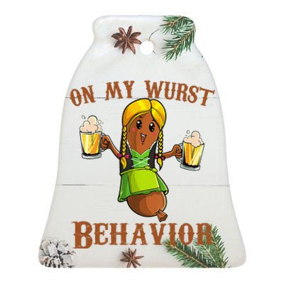 On My Wurst Behavior Bratwurst German Oktoberfest Funny Gift Ceramic Bell Ornament