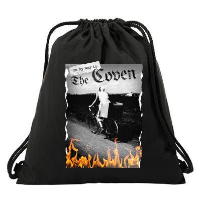 On My Way To The Coven Collage Flames Drawstring Bag