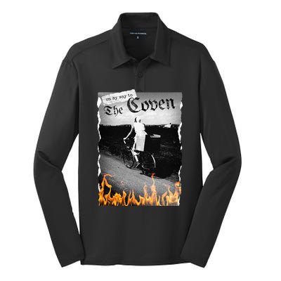 On My Way To The Coven Collage Flames Silk Touch Performance Long Sleeve Polo