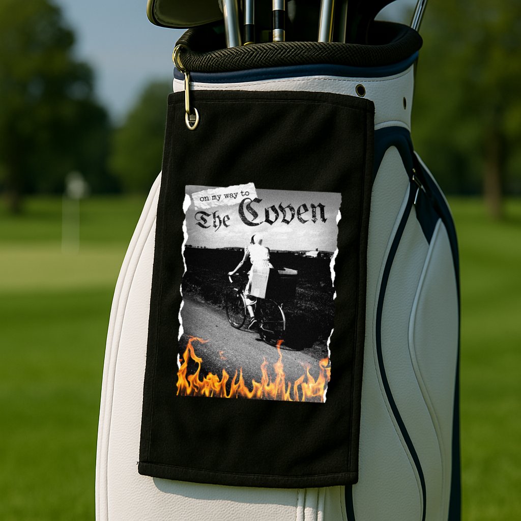 On My Way To The Coven Collage Flames Golf Towel