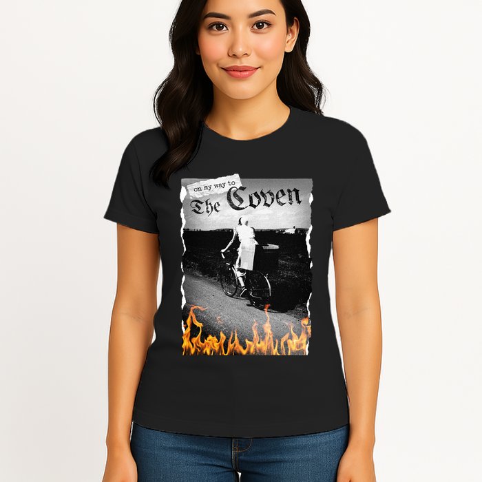 On My Way To The Coven Collage Flames Womens T-Shirt