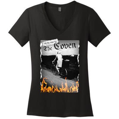 On My Way To The Coven Collage Flames Women's V-Neck T-Shirt