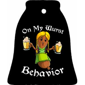 On My Wurst Behavior Oktoberfest German Funny Ceramic Bell Ornament