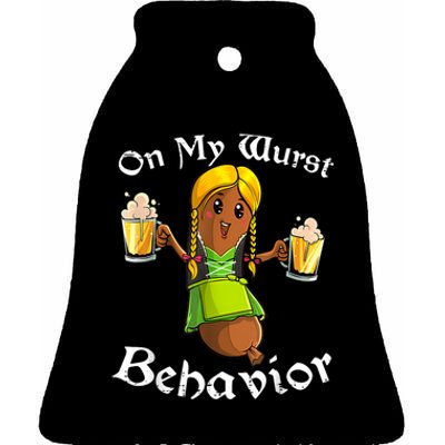 On My Wurst Behavior Oktoberfest German Funny Ceramic Bell Ornament