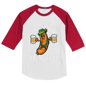 On My Wurst Behavior Funny Bratwurst German Oktoberfest Kids Colorblock Raglan Jersey