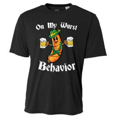 On My Wurst Behavior Funny Bratwurst German Oktoberfest Cooling Performance Crew T-Shirt