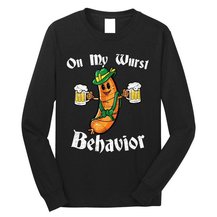 On My Wurst Behavior Funny Bratwurst German Oktoberfest Long Sleeve Shirt