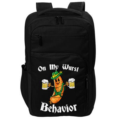 On My Wurst Behavior Funny Bratwurst German Oktoberfest Impact Tech Backpack
