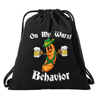 On My Wurst Behavior Funny Bratwurst German Oktoberfest Drawstring Bag
