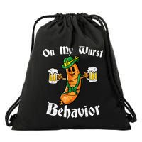 On My Wurst Behavior Funny Bratwurst German Oktoberfest Drawstring Bag