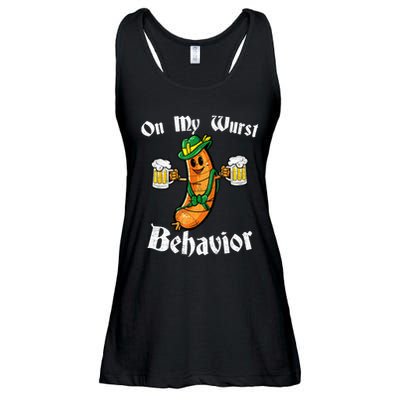 On My Wurst Behavior Funny Bratwurst German Oktoberfest Ladies Essential Flowy Tank