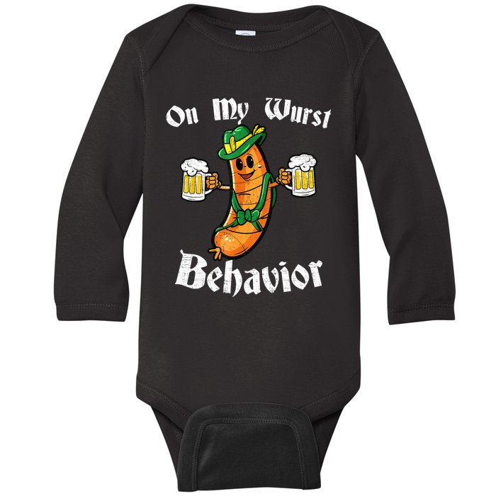 On My Wurst Behavior Funny Bratwurst German Oktoberfest Baby Long Sleeve Bodysuit