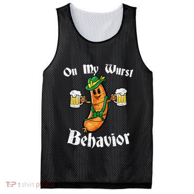 On My Wurst Behavior Funny Bratwurst German Oktoberfest Mesh Reversible Basketball Jersey Tank