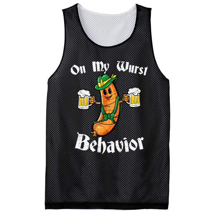 On My Wurst Behavior Funny Bratwurst German Oktoberfest Mesh Reversible Basketball Jersey Tank