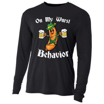 On My Wurst Behavior Funny Bratwurst German Oktoberfest Cooling Performance Long Sleeve Crew