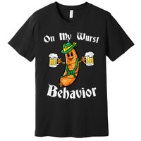 On My Wurst Behavior Funny Bratwurst German Oktoberfest Premium T-Shirt