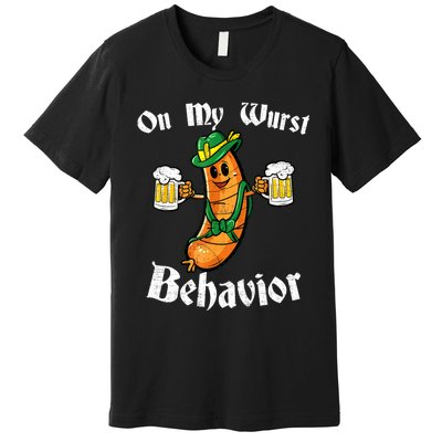 On My Wurst Behavior Funny Bratwurst German Oktoberfest Premium T-Shirt