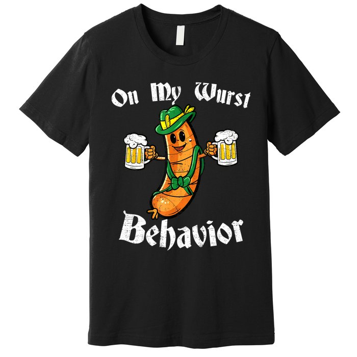 On My Wurst Behavior Funny Bratwurst German Oktoberfest Premium T-Shirt