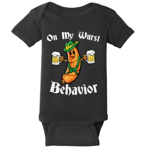 On My Wurst Behavior Funny Bratwurst German Oktoberfest Baby Bodysuit