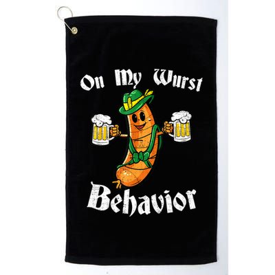 On My Wurst Behavior Funny Bratwurst German Oktoberfest Golf Towel