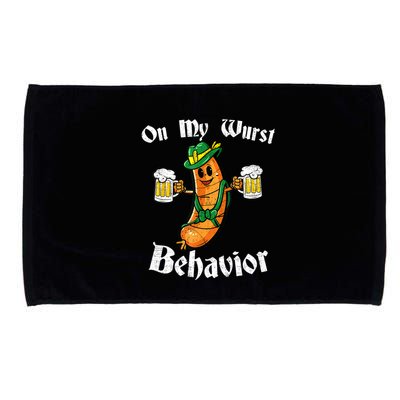 On My Wurst Behavior Funny Bratwurst German Oktoberfest Microfiber Hand Towel