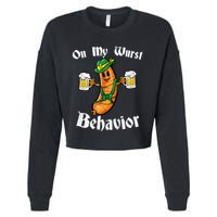 On My Wurst Behavior Funny Bratwurst German Oktoberfest Cropped Pullover Crew