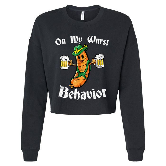 On My Wurst Behavior Funny Bratwurst German Oktoberfest Cropped Pullover Crew