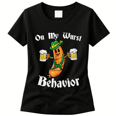 On My Wurst Behavior Funny Bratwurst German Oktoberfest Womens T-Shirt