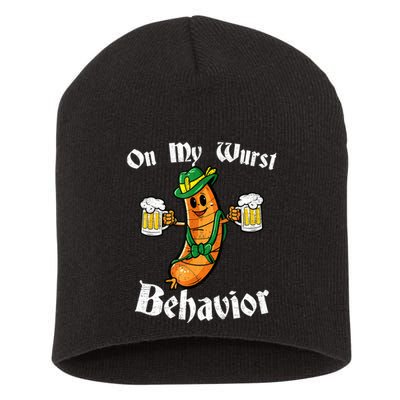 On My Wurst Behavior Funny Bratwurst German Oktoberfest Short Acrylic Beanie