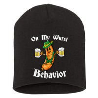 On My Wurst Behavior Funny Bratwurst German Oktoberfest Short Acrylic Beanie
