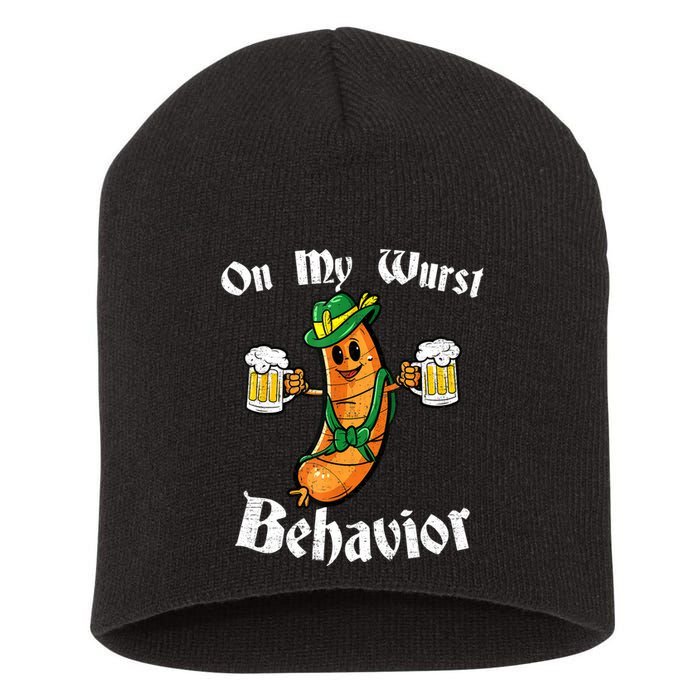 On My Wurst Behavior Funny Bratwurst German Oktoberfest Short Acrylic Beanie