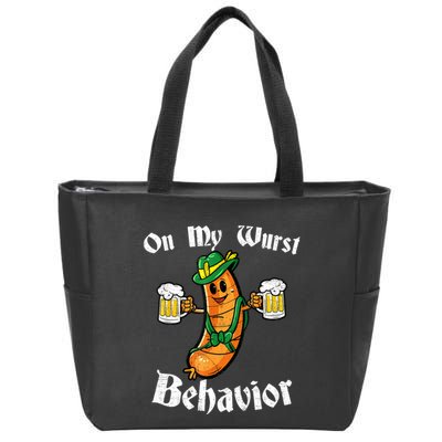 On My Wurst Behavior Funny Bratwurst German Oktoberfest Zip Tote Bag