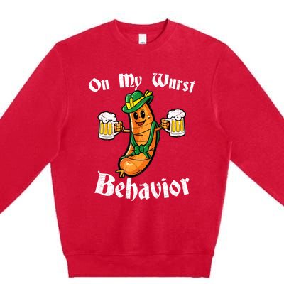 On My Wurst Behavior Funny Bratwurst German Oktoberfest Premium Crewneck Sweatshirt