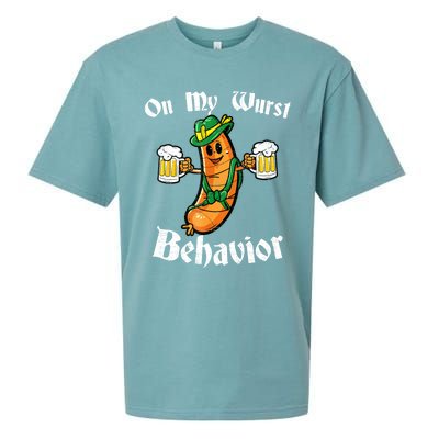 On My Wurst Behavior Funny Bratwurst German Oktoberfest Sueded Cloud Jersey T-Shirt